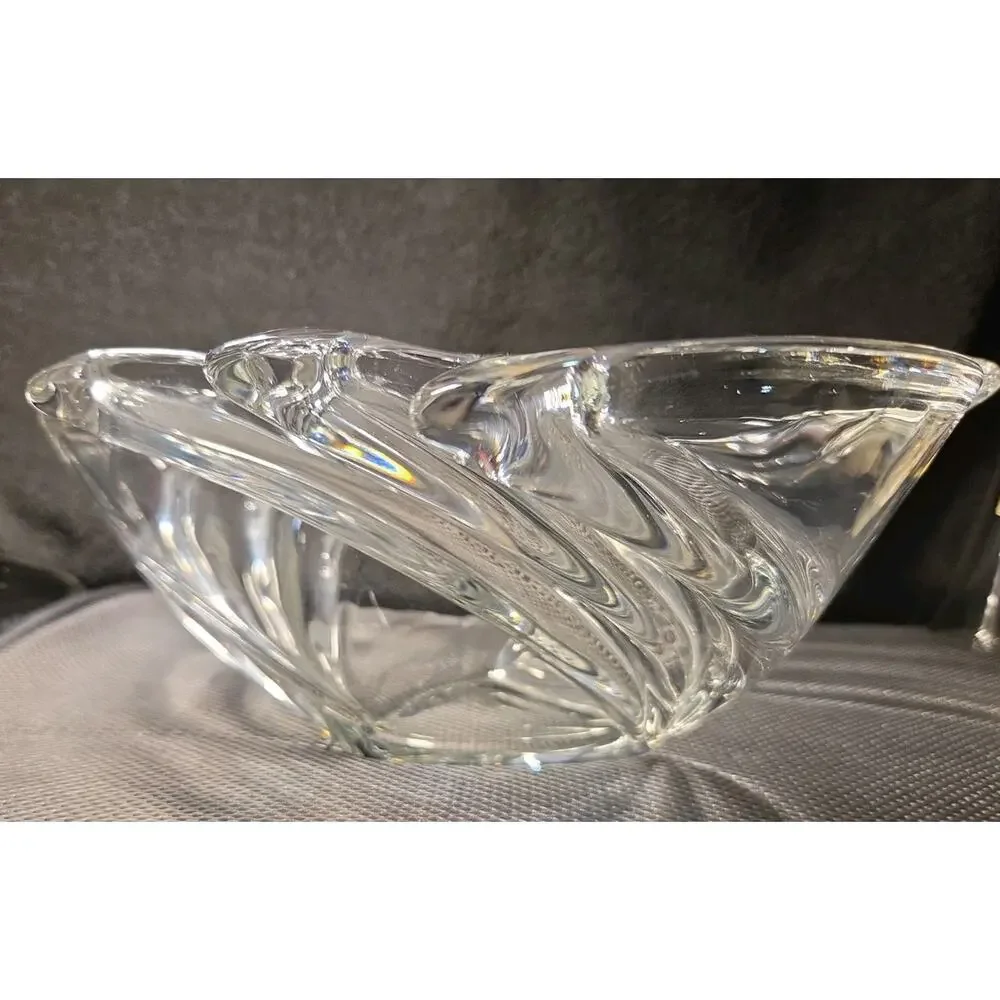 VTG Waltherglas Swirl Crystal Trinket Candy Dish Bowl Germany 1980s Shell